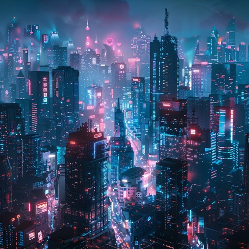 A high energy cyberpunk track with joyful synth patterns and pulsating rhythms, invoking the vibe of a bustling neon city celebrating in the night. Perfect for scenes of futuristic festivities and energetic moments.