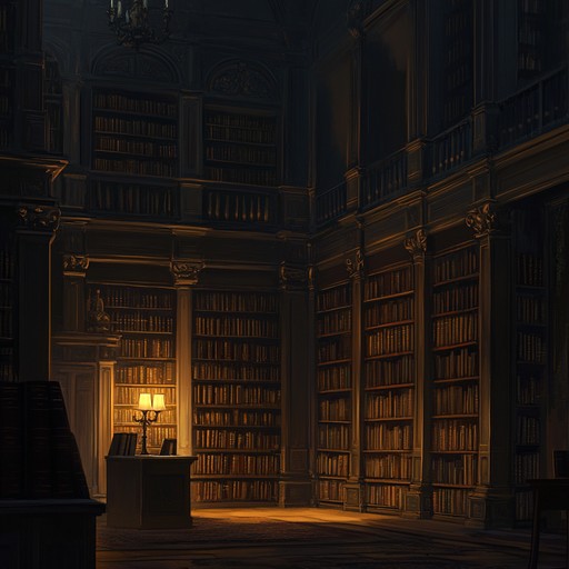 In a vast, old library, every soft footstep and turned page releases whispers of ancient knowledge and secret tales. Sounds blend into a haunting, almost imperceptible melody that tells stories of forgotten times, inviting listeners to lose themselves in a world of books and melancholy.