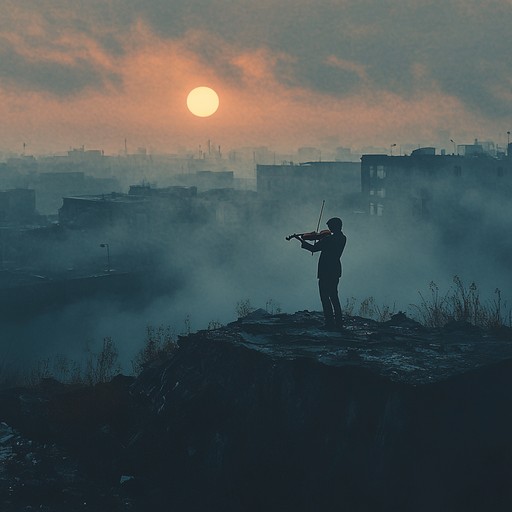 A haunting solo violin weaves through a sparse, ambient arrangement, capturing the essence of profound loneliness and introspection. The melodies are drawn out and echo into the empty space, painting a picture of a deserted town at dusk, where every note brings a wave of bittersweet memories and yearning.