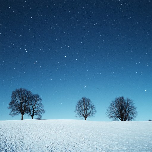 Imagine a serene winter night, the calm envelops you as the chilled beats of a hang drum echo softly under a blanket of starry skies, enhancing the night's peaceful solitude and introspective mood.