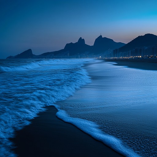 An instrumental bossa nova composition featuring soft guitar and subtle percussion, evoking the serene atmosphere of an evening stroll along copacabana beach.