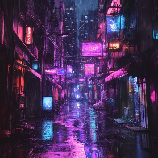 Imagine walking through a rain soaked, neon lit city street at night in the 1980s, where danger lurks around every corner. The music captures the tension and grit of the urban environment with heavy synth basslines, dramatic drum patterns, and eerie synth pads creating an intense atmosphere.