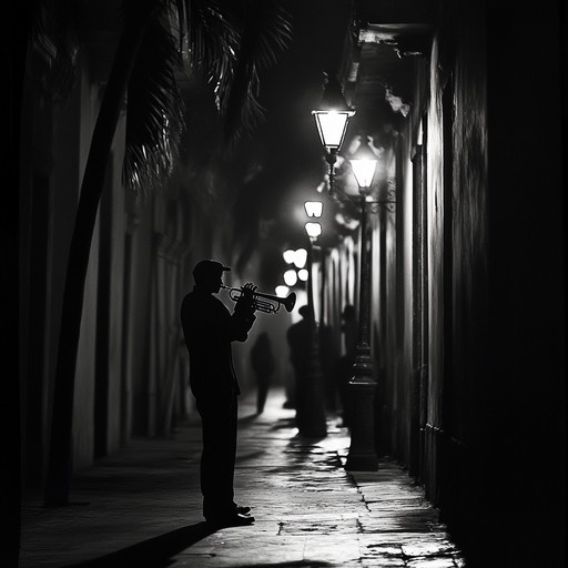 An instrumental mambo piece that creates suspense through rhythmic claves, haunting horns, and enigmatic piano melodies, evoking the mystery of havana's shadowed streets at midnight.