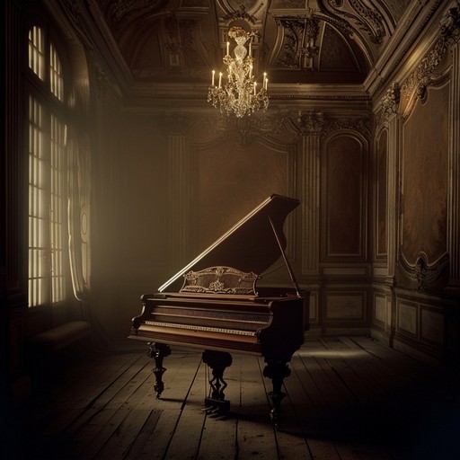 A haunting harpsichord piece that invokes the eerie and mysterious ambiance of the baroque era, with complex ornamentations and a gloomy melody that keeps listeners spellbound. The intricate composition weaves together an enigma of sound that feels both unsettling and intellectually stimulating, a journey through shadowed corridors and candle lit chambers.