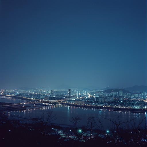 An evocative k pop instrumental piece featuring lush harmonies, delicate synths, and emotive rhythms. The song introduces a calming atmosphere with melodious piano chords and lilting string arrangements underlined by a steady, soothing beat. The ambient soundscapes transport listeners to a serene, nocturnal seoul skyline, blending modern pop elements with soul infused undertones.