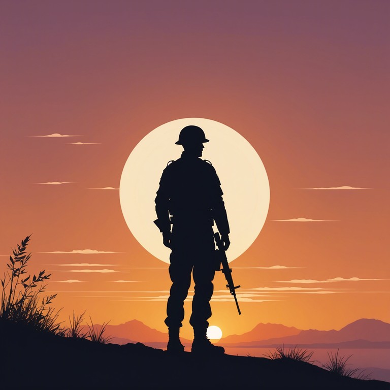 Echoes of quiet valor captures the essence of sacrifice and solemnity, with trumpet notes that pierce through a backdrop of ethereal silence, revealing the layered emotions of warriors in contemplation and memory.