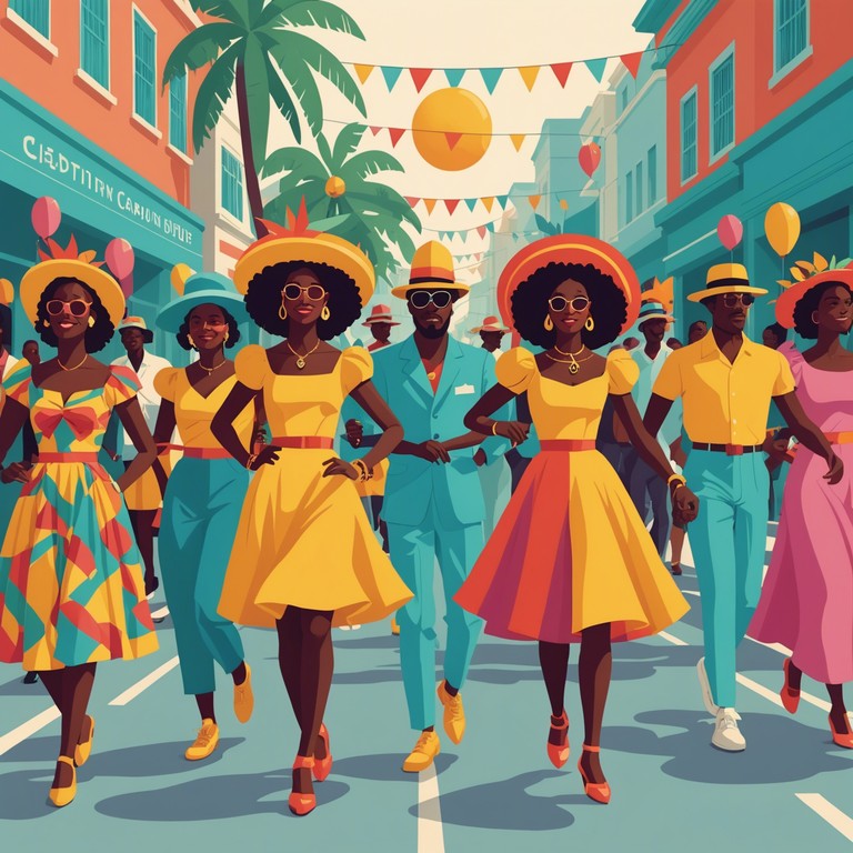 This alternative title reflects the same vibrant energy and carefree summer atmosphere encapsulated in an unforgettable calypso rhythm. Listen and let the music transport you to the colorful streets of the caribbean during a festive parade.