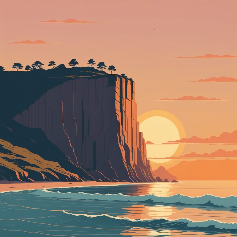 This track features an enchanting blend of acoustic guitar melodies that echo through expansive, serene landscapes, designed to evoke feelings of peace and connection with nature. The harmonic patterns and melodic overtures aim to transport the listener to a tranquil cliffside overlooking a panoramic vista, bathed in the golden light of a setting sun.