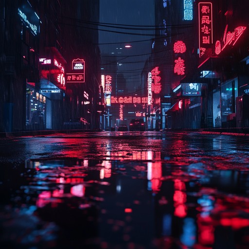 A peaceful instrumental track capturing the serene, futuristic ambiance of a neon lit cyberpunk city at night. Imagine the quiet hum of technology and the gentle glow of neon lights reflecting off rain soaked streets. The track evokes a sense of calm amidst the bustling, high tech urban landscape.