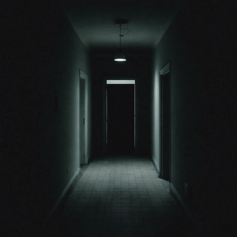 This track features an ethereal play of sound resembling whispers and faint cries that echo through a seemingly endless, dark corridor, inducing a feeling of solitude and eerie suspense. Intended to invoke the imagery of haunted places, its minimalistic approach heightens the feeling of isolation and mystery.