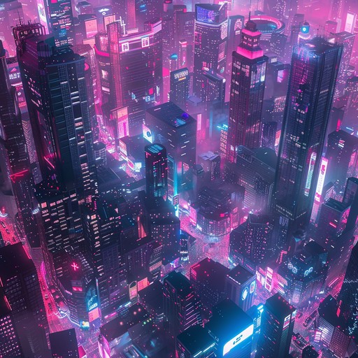 A blend of pulsating electronic beats and atmospheric synth melodies, reminiscent of a cyberpunk cityscape. The music features fast paced rhythms with smooth transitions, capturing the essence of an anime set in a bustling futuristic metropolis. The track has an energetic yet mysterious vibe, ideal for high energy scenes or espionage inspired sequences. The careful use of space within the composition allows each element to shine while contributing to the overall urban aesthetic.