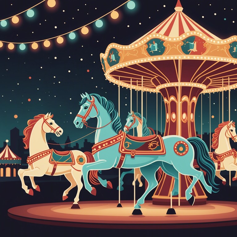Recall the charm and mystical aura of a vintage carnival at dusk, where the lights of a carousel glow softly against the night, playing a dreamy tune that captivates all who hear it.