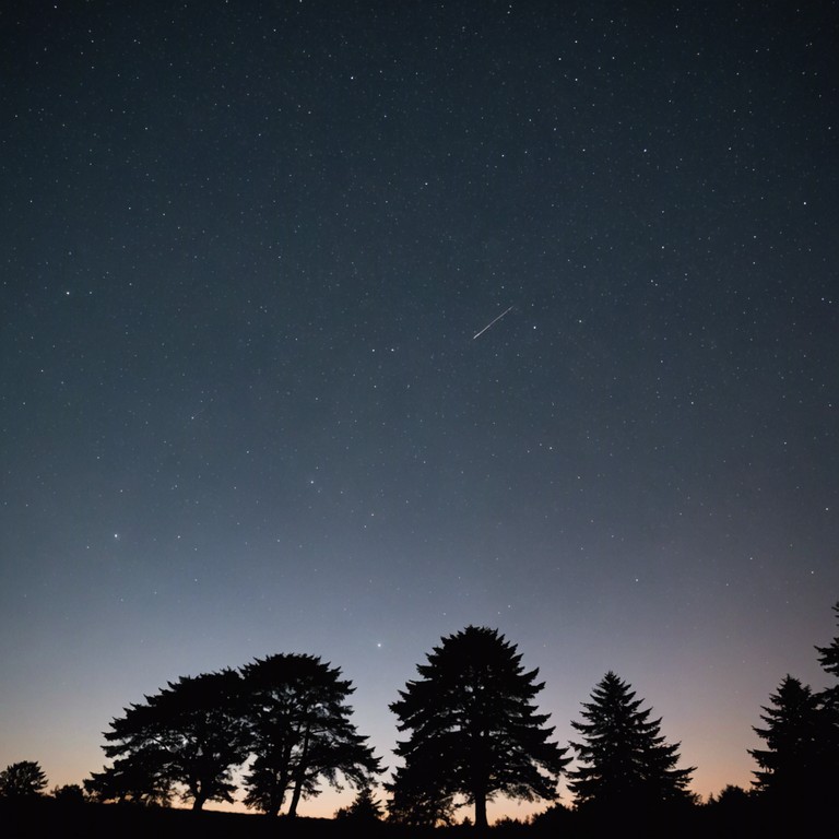 An instrumental track capturing the awe inspiring quiet of a starlit night, blending delicate tones to evoke a sense of timeless wonder. The music meanders like a gentle stream under a celestial canopy, providing a soundscape that encourages deep reflection and introspective journeying.