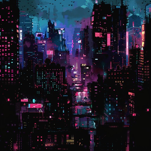 Imagine walking through a vibrant, neon lit urban jungle at midnight. The soundscape is a gritty, metallic melody featuring intense guitar riffs layered with urban hip hop beats, reflecting the raw energy and the clash of city life and steely resolve. Emerging from the darkness, the music narrates a story of resilience and power in the face of urban adversities.