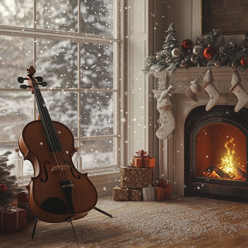 This alternative description enhances the mystical aspect of the season, with the soft tones of a violin gently playing amidst a backdrop of shimmering holiday lights, evoking a sense of wonder and tranquility during christmas.