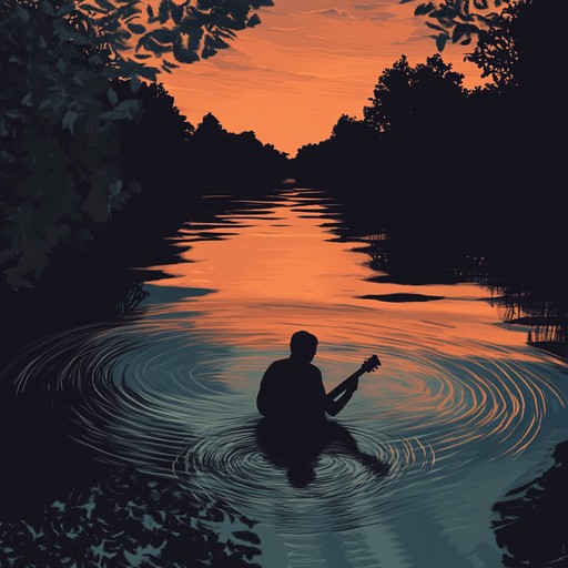 Transport yourself to a tranquil evening by the river, listening to the gentle melodies of blues guitar accompanied by the soothing sounds of water flowing. The music evokes a sense of deep relaxation and reflection, perfect for unwinding after a long day, merging the soulful essence of blues with nature's tranquility.