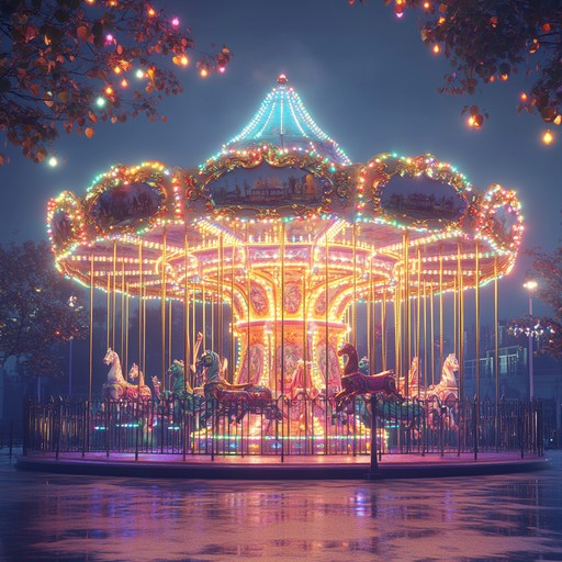 A delightful blend of symphonic and rock genres, creating an imaginative soundscape that emulates the joyful and whimsical atmosphere of a fantastical carousel, with rich orchestral layers and vibrant guitar riffs.