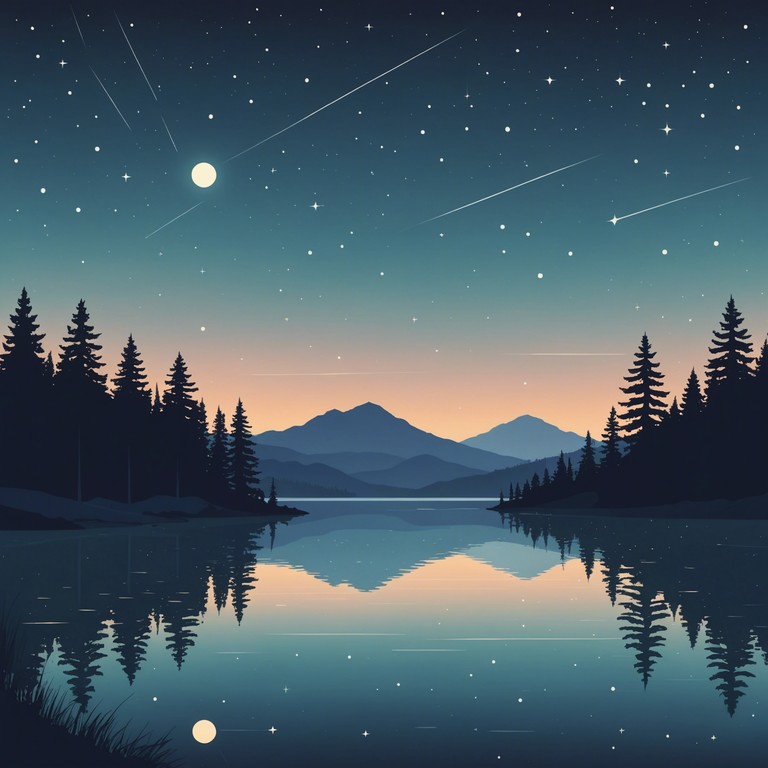 This track embodies a deep, serene soundscape, where soft harmonic tones mimic the peacefulness of twilight stars whispering to a tranquil water surface. The adjunct melody enhances the feeling of solitude and peaceful solitude in a vast universe.