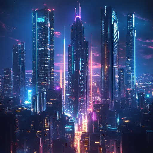 An instrumental track that captures the essence of a futuristic cityscape, combining ethereal synthesizer melodies with driving electronic rhythms to create an immersive auditory experience.