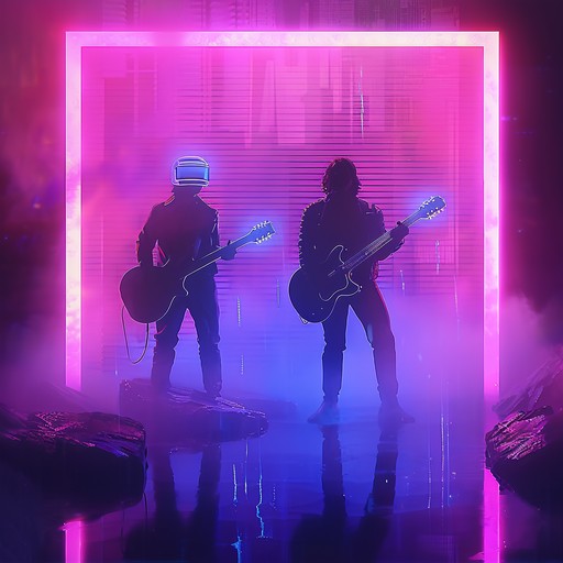 A high energy 80s inspired track blending synthwave beats with electric guitar solos, evoking a sense of heroism and nostalgia for the neon clad era