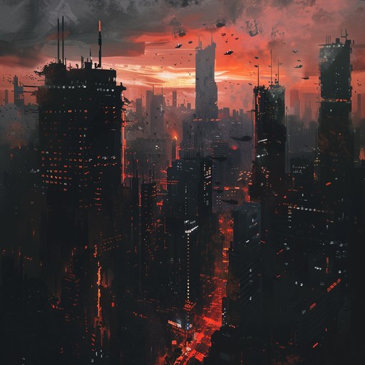 A dramatic and mysterious orchestral track capturing gritty urban struggles, utilizing deep tuba, aggressive strings, and booming percussion to evoke images of a city in turmoil. The swelling dynamics and dissonant harmonies portray a haunting yet captivating atmosphere.