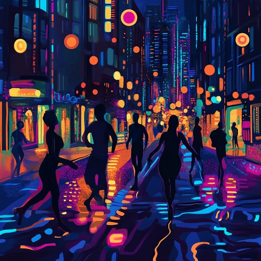 An energetic instrumental blending funky basslines with house beats, evoking the vibrant atmosphere of a city alive at night under glowing neon lights.