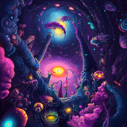 A surreal blend of futuristic electronics and whimsical elements, transporting listeners to a funhouse situated in outer space, brimming with ecstatic energy and peculiar charm.