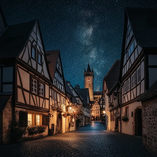 A rich instrumental piece blending traditional german melodies with modern schlager rhythms, capturing the serene beauty and nostalgia of wandering through cobblestone streets of an old german town under the starlit sky