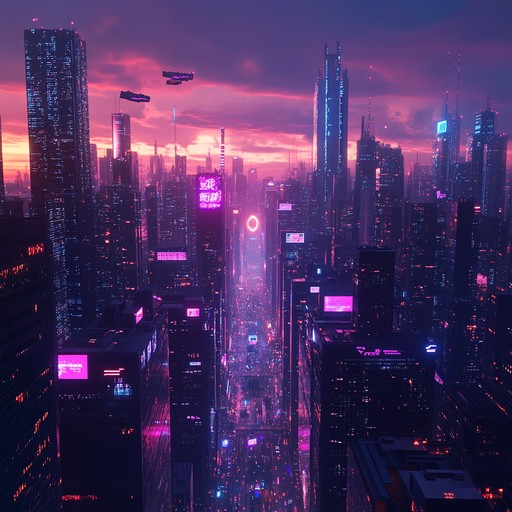 A smooth instrumental featuring ambient synths and electronic rhythms that paint a picture of a cybernetic sunset over a sprawling futuristic city.