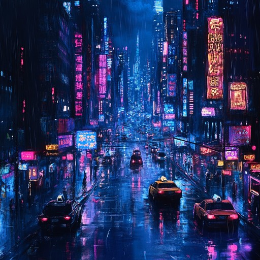 Pulsating bass lines and rapid beats illustrate a thrilling urban chase through neon lit streets, embodying the relentless energy and intensity of city life after dark.