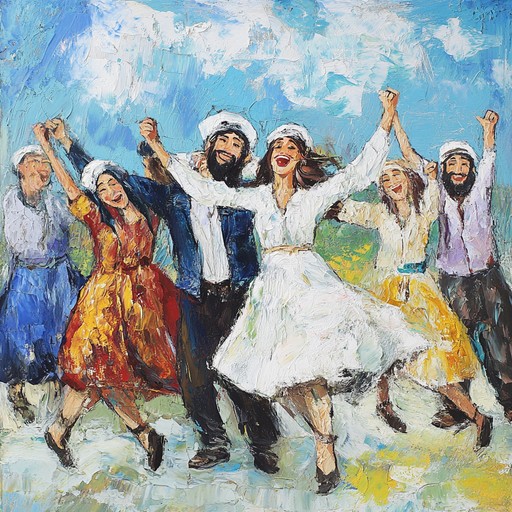 An uplifting klezmer piece that captures the essence of jewish celebrations, featuring bouncy clarinet melodies and rhythmic accompaniments to incite joyous dancing and singing.