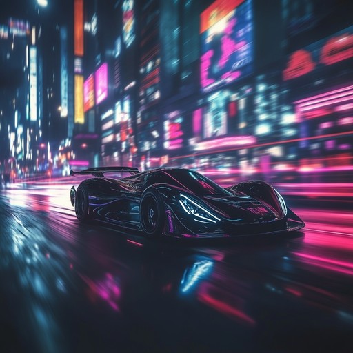 An adrenaline fueled instrumental track featuring pulsating synths, electric guitar riffs, and dynamic drum machines, capturing the essence of an 80s high speed car chase through neon lit streets.