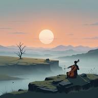 a solitary violin plays in misty solitude