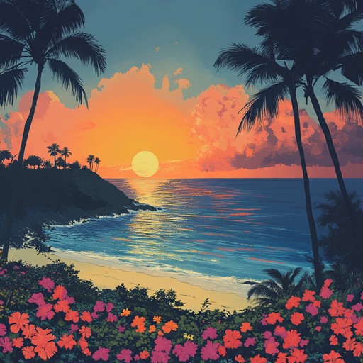 Immerse yourself in a tranquil tropical paradise where gentle ocean waves meet the soothing sounds of steel drums and marimbas. This instrumental piece paints a vivid picture of a serene island getaway, blending natural ambiance with ethereal melodies to create an otherworldly, dreamlike atmosphere. As the music unfolds, feel the warm sun on your skin and the cool breeze carrying hints of exotic blooms.