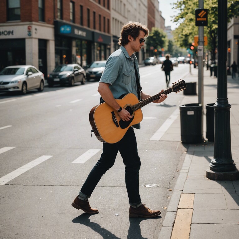 Imagine a vivid soundscape as sun warmed tapestries of sound drift across a cityscape buzzing with gentle energy. The music captures the essence of a perfect summer day, blending elevated, ethereal trip hop beats with a sunny disposition. The delicate strumming of an electric guitar adds a touch of nostalgia and warmth, creating an inviting and uplifting atmosphere.
