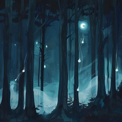 Experience the serene beauty of a moonlit walk through an enchanted forest, with tranquil synths and chimes painting a magical nighttime scene.