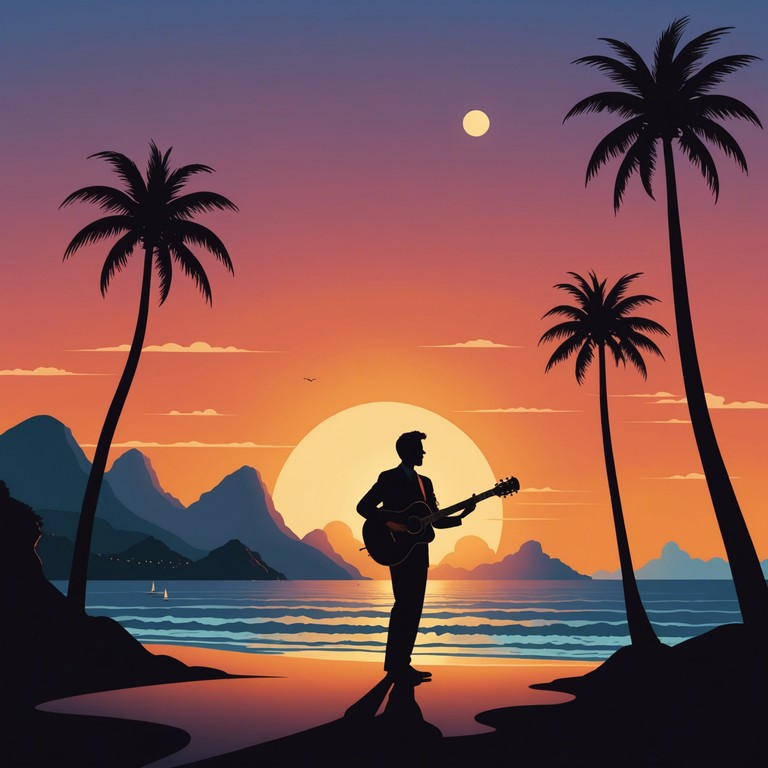 This song blends the traditional bossa nova style with modern touches, creating an evocative musical journey reminiscent of a serene sunset on a brazilian beach. The track features intricate rhythms subtly infused with electronic elements to give a fresh yet nostalgic feel.