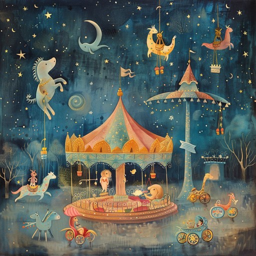 Envision a whimsical playground within a child's dream, where fantastical elements come to life with enchanting and playful music guiding the experience.