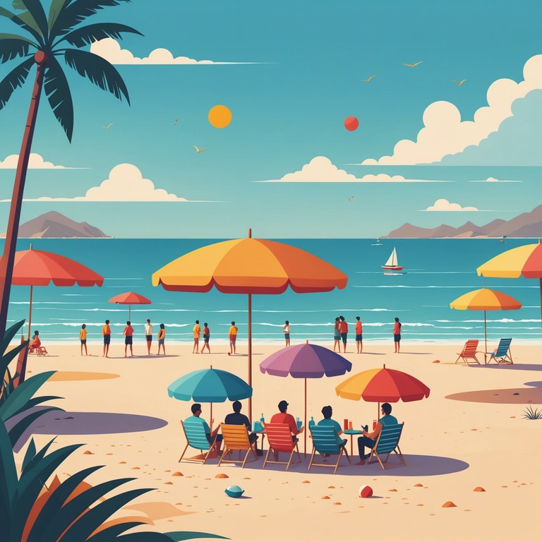 Craft a soundtrack that captures the essence of relaxation and fun under the tropical sun, ideal for setting an upbeat tone in any coastal scene