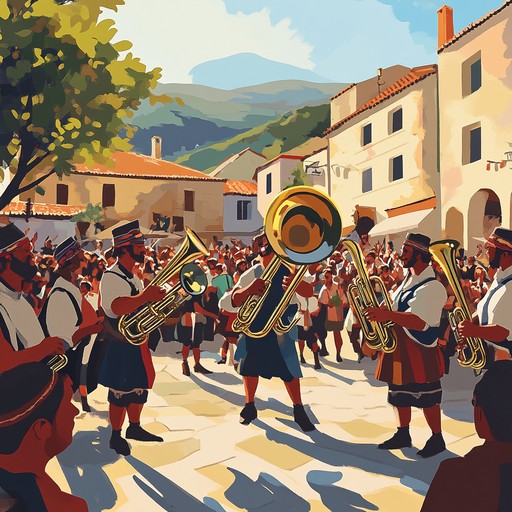 An energetic instrumental piece showcasing vibrant balkan brass melodies and rhythmic percussion, capturing the essence of joyful festivities and village dances in eastern europe.