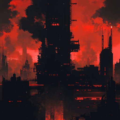 A raw, gritty portrayal of industrial landscapes with roaring guitars, relentless drums, and searing electronic components. The composition relentlessly punches through the sonic space, creating an unyielding expression of fury.