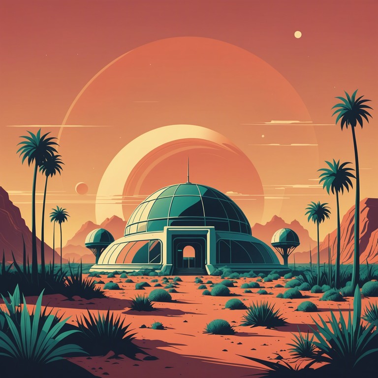 Imagine exploring the vibrant, terraformed landscape of mars at sunrise, the sky painted with hues of orange and pink. As you traverse the red dusty terrain, a sense of hope and wonder fills the air, mirrored by bright, rhythmic melodies and lush, sweeping synthesizers that capture the awe inspiring feeling of a new dawn on a distant planet.