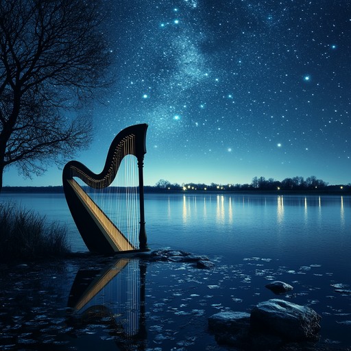 An instrumental capriccio that evokes the ethereal winds and serene ambiance of a tranquil night, featuring delicate harp melodies that float gracefully through the air