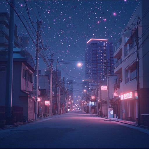 An instrumental smooth electropop track featuring gentle synthesizer layers and mellow beats, evoking the tranquil atmosphere of wandering beneath neon lit skies.