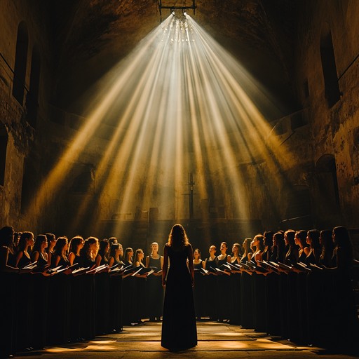 A choir gathers beneath a cathedral's towering arches, their voices soaring as they perform a stirring selection of traditional and contemporary gospel music. The emotional depth and the choir's harmonious unity uplift everyone in attendance, leaving them touched by a profound sense of spiritual joy.