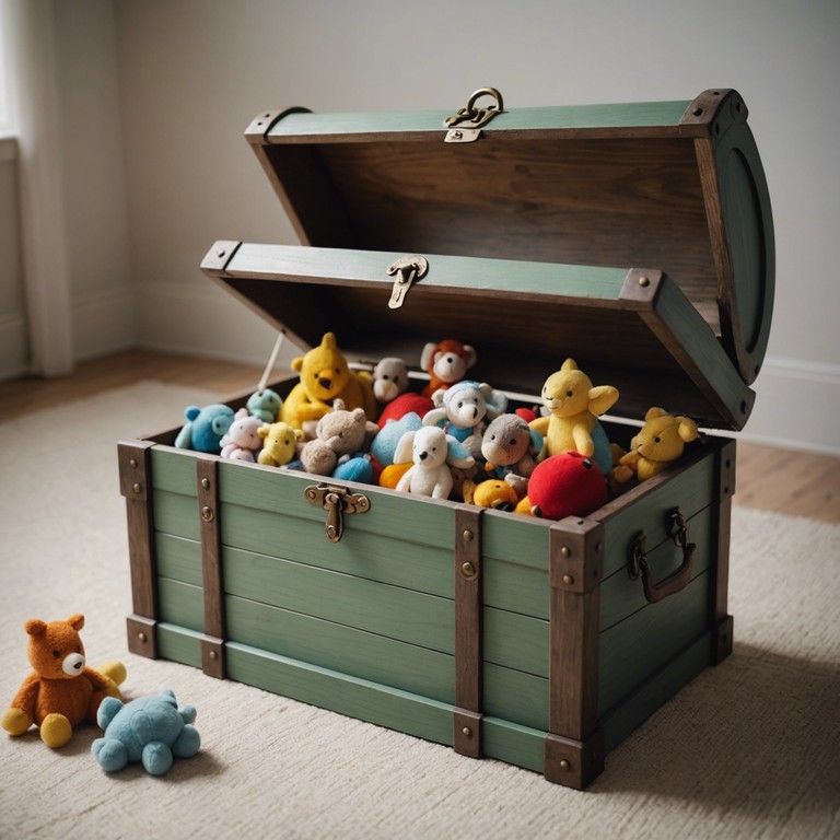 Imagine a composition that takes the listener on a journey through a child’s mysterious toy chest, where each toy seems to whisper its own secret. The music box's gentle chimes add layers of depth and wonder, complementing the playful curiosity that fills the air.