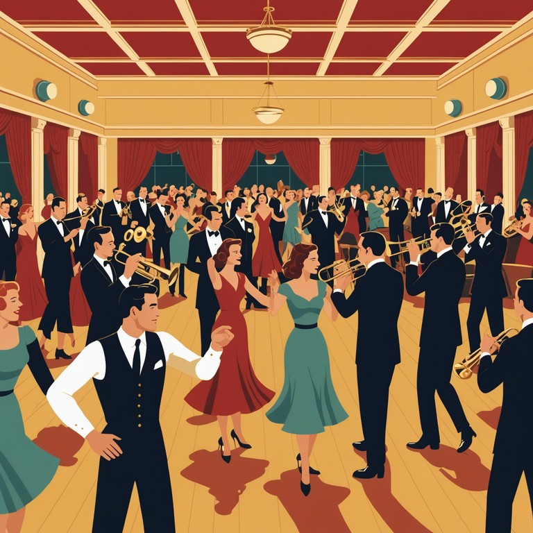 This piece captures the essence of a nostalgic swing era, reminiscing through upbeat, energetic brass sections and smooth, engaging rhythms that create a lively yet sentimental atmosphere.