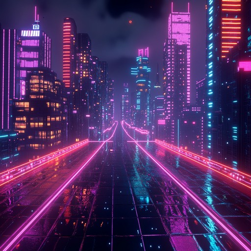 An instrumental piece capturing the excitement of 80s city nightlife, featuring vibrant synths and rhythmic beats. Imagine the bustling streets and neon lights as the dynamic music layers build up to an energetic crescendo.