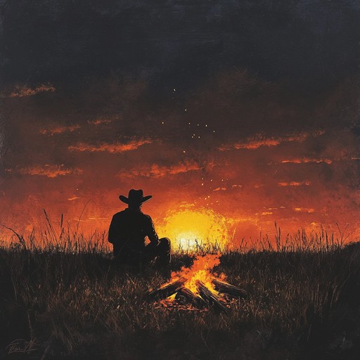 A tender, acoustic guitar melody that evokes images of cowboys watching the sun set over the horizon, capturing the camaraderie of rodeo days and gentle moments shared around a campfire