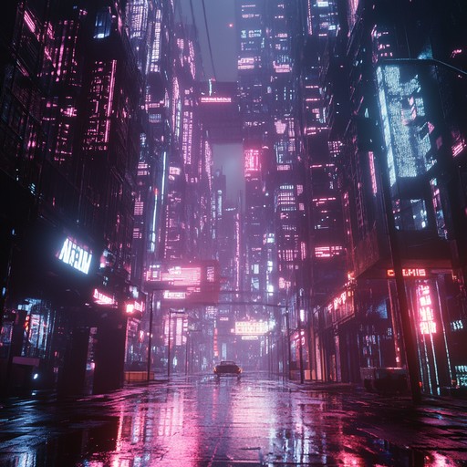 This instrumental piece uses haunting synthesizers and rhythmic beats to evoke a sense of tension and suspense, reminiscent of exploring a futuristic urban landscape bathed in neon lights.